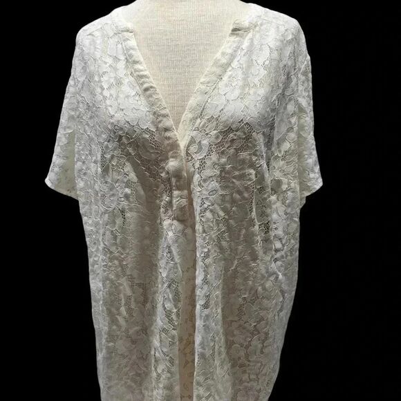 TORRID Lace Blouse - Ivory V-Neck Short Sleeve (2X) NWT Nylon & Cotton - Picture 1 of 9
